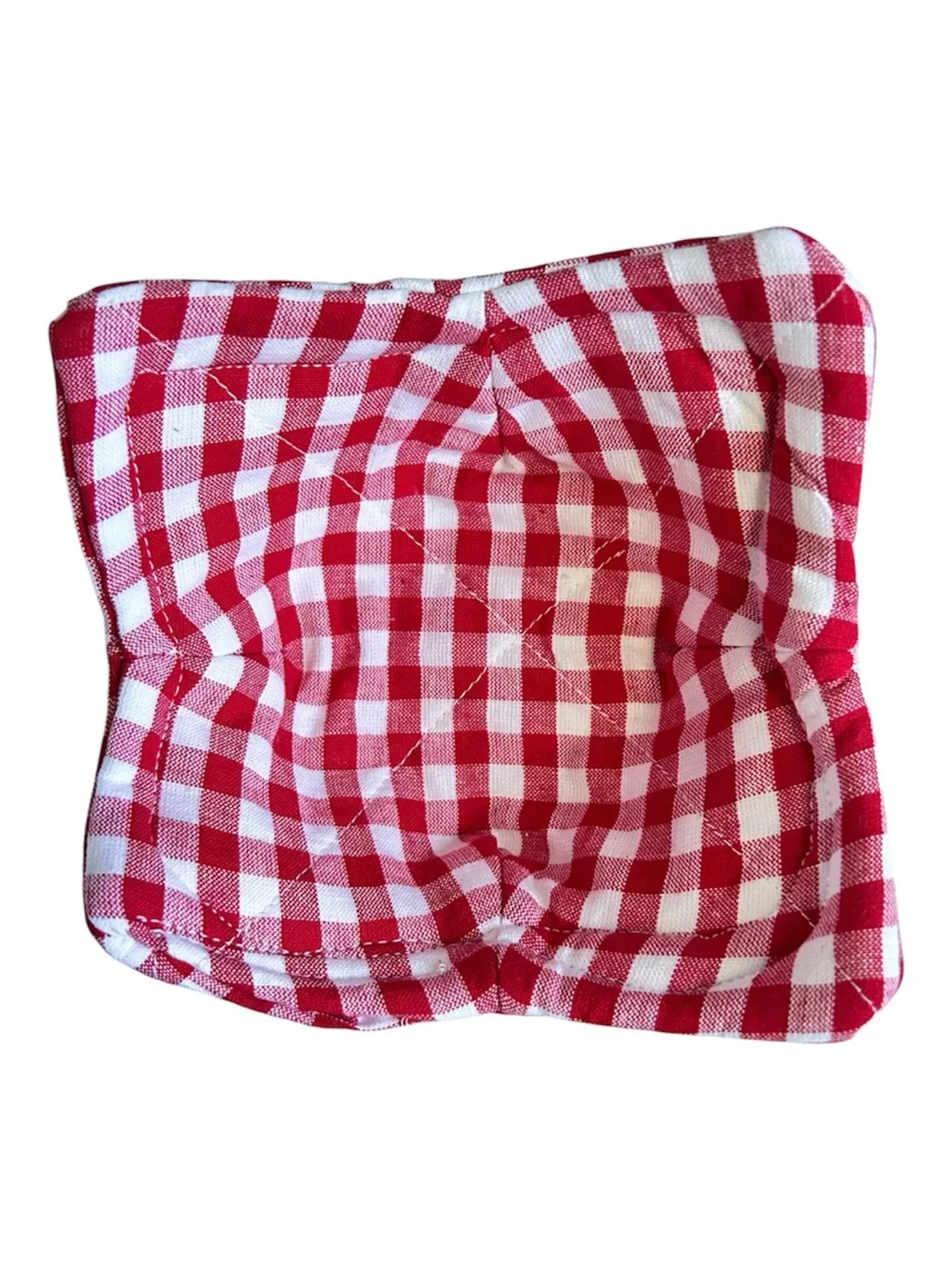 Hand Crafted Colorful Red Gingham Microwave Small Bowl or Mug Cozy Fabric Cotton